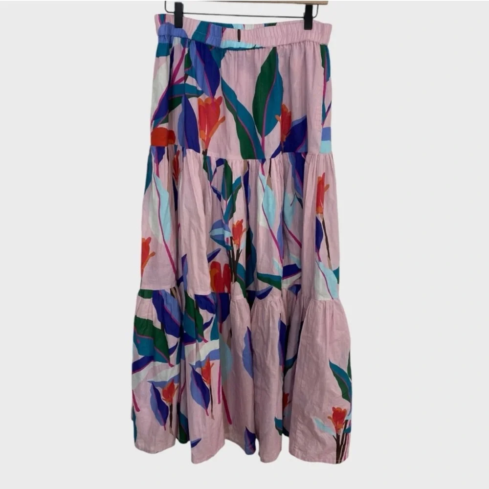 Oliphant Pink Multicolor Floral Leaf Maxi Skirt Size Medium - Picture 1 of 5